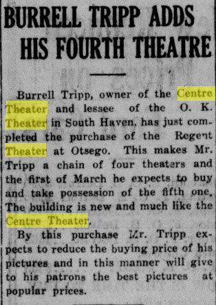 Centre Theater - Dec 10 1924 Article